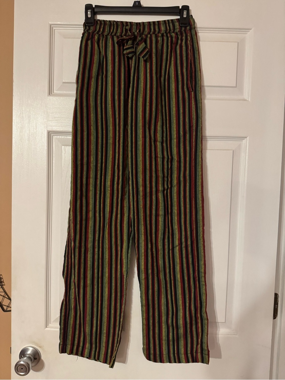 Earthbound Trading Co. Striped Eleastic-Waist Women’s Boho Pants - Green & Black